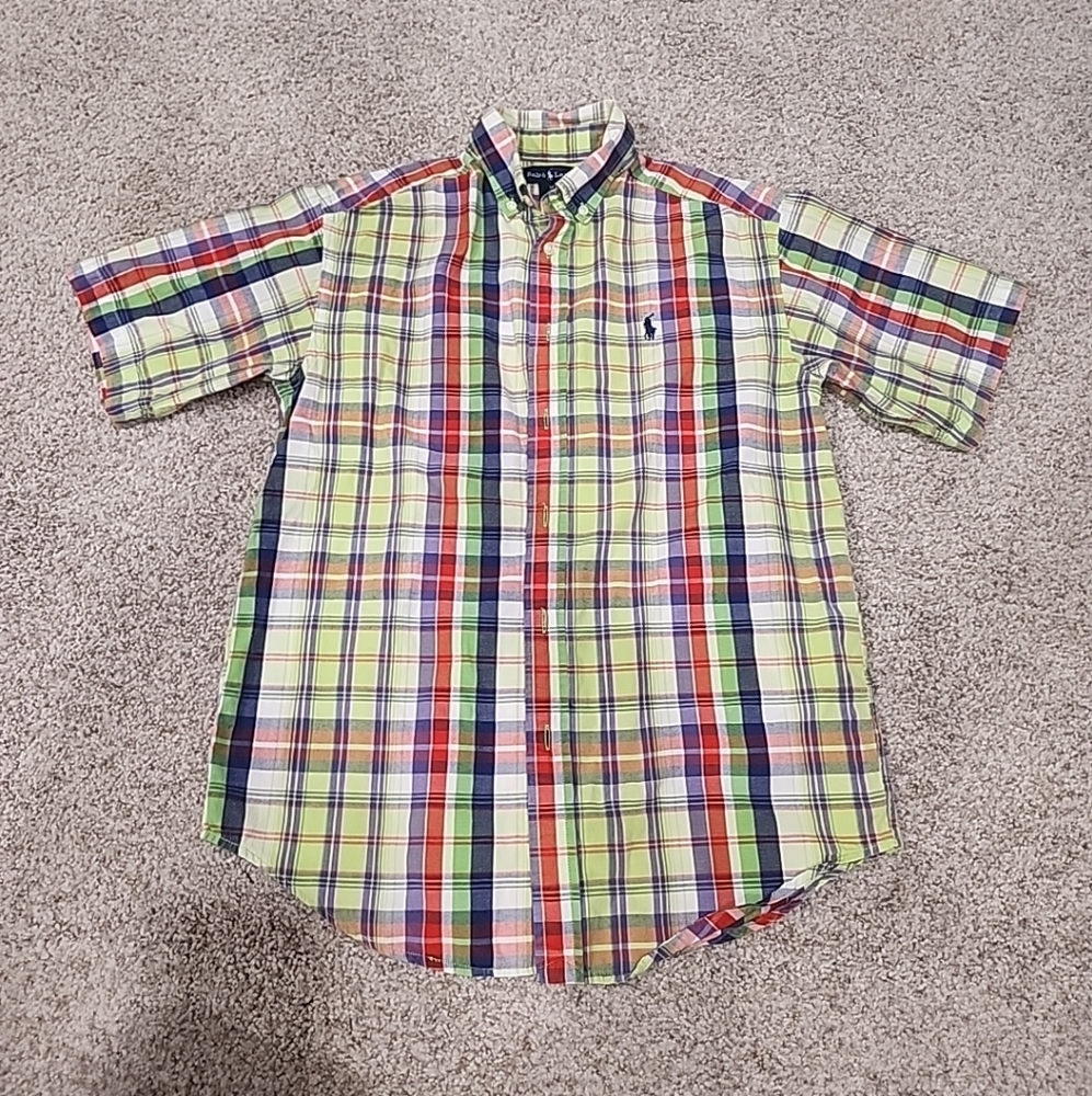 Ralph Lauren Boys Medium Multicolor Short Sleeve Plaid Button Up
